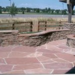 Red Flagstone Patio with Outdoor Fireplace