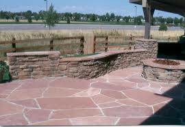 Beautiful Red Flagstone Patio with Outdoor Fireplace